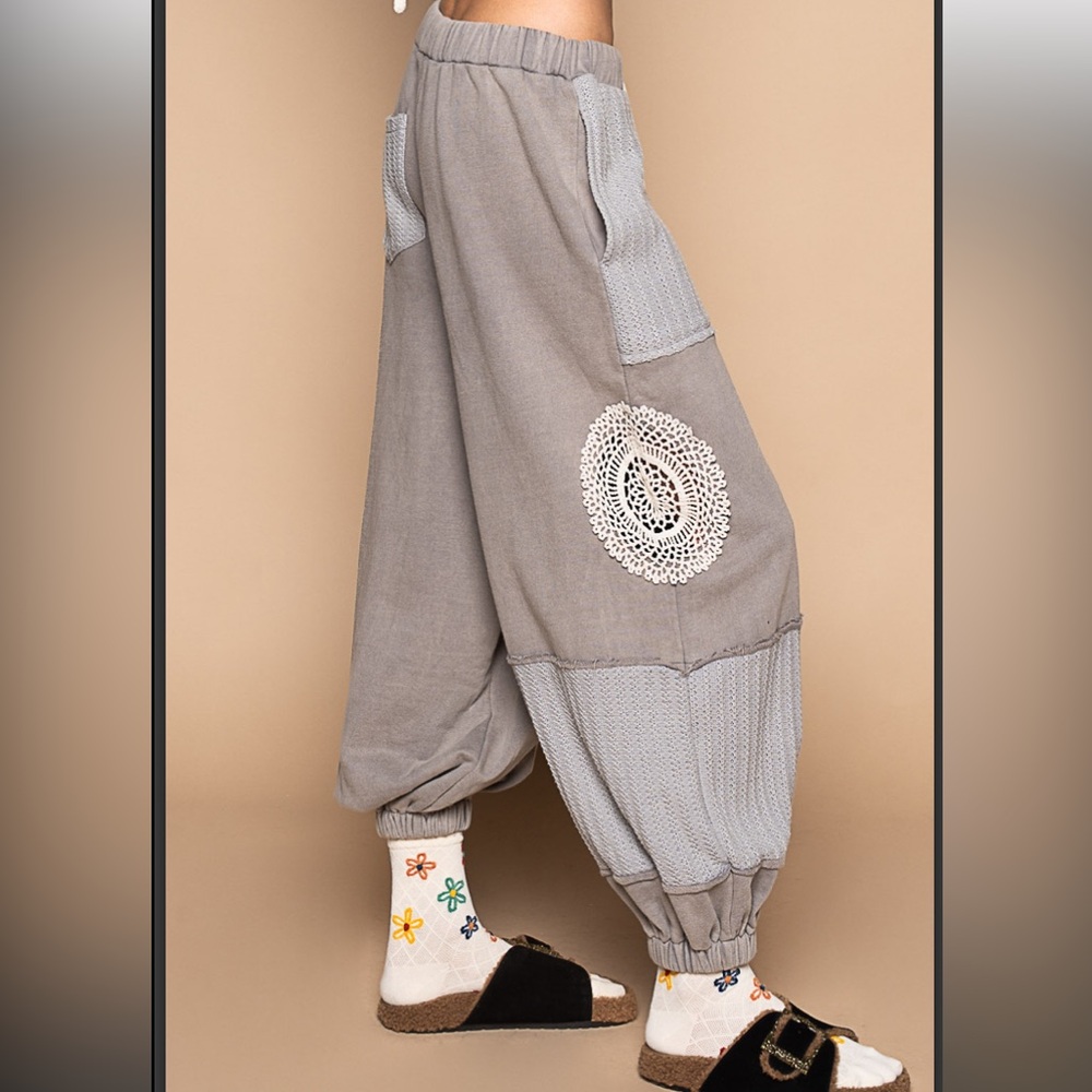POL Gray Patchwork Crochet Harem Pants - image 3